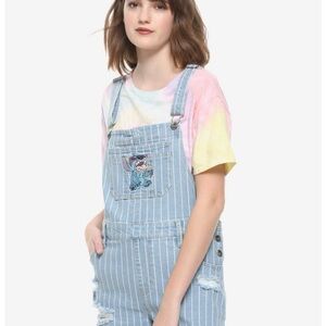 Disney’s Stitch Striped Denim short Overalls with Cartoon Patch